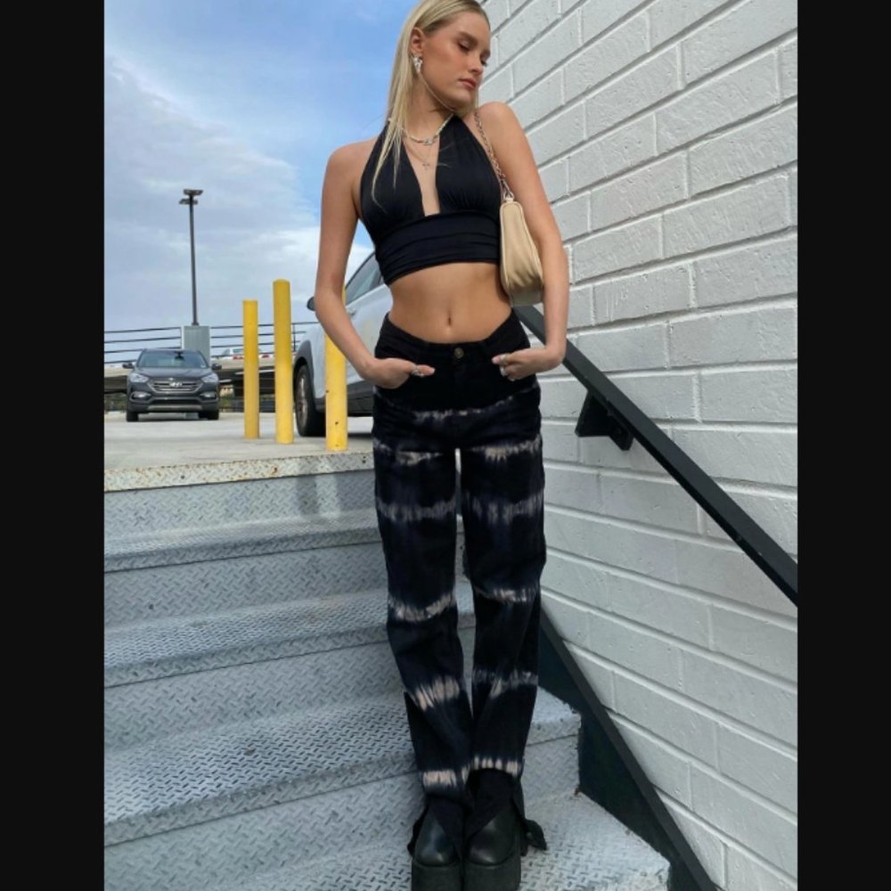 ⭐️PRINCESS POLLY Lioness Alabama Black Tie Dye Split Leg High Rise Jeans 6